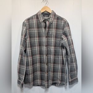 Carhartt Plaid Long Sleeve Button Down Shirt Size Medium Gray Maroon Relaxed Fit